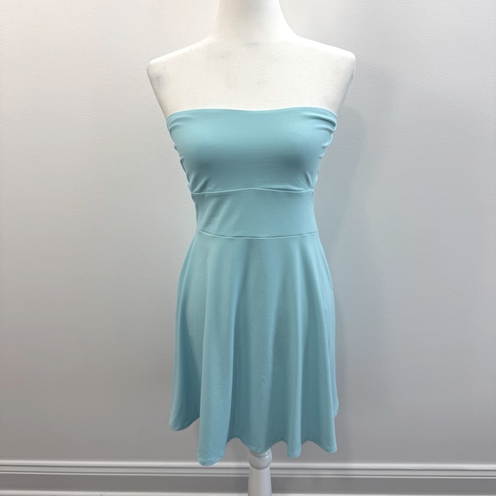 New Susana Monaco Dress Cutout Strapless Style size L Lake Blue